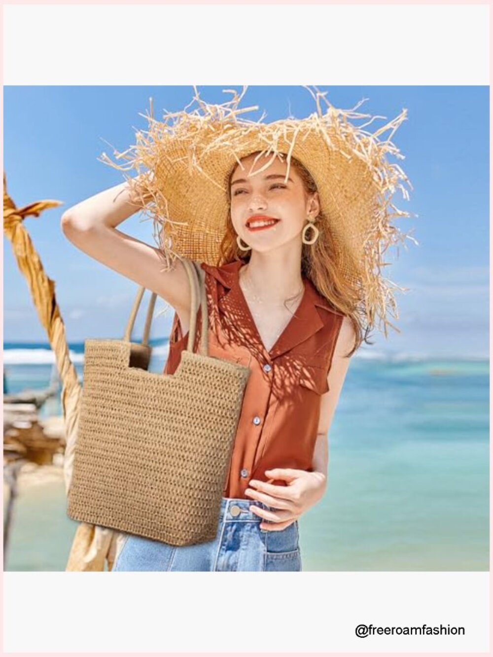 Women Straw Beach Tote Bag Large Woven Hobo Summer Shoulder Handbag - Picture 6 of 7